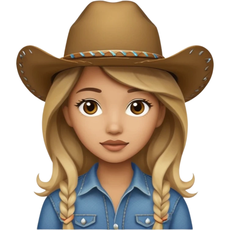 Brown haired girl with a blonde balayage wearing a cowboy hat and she is lightskin emoji