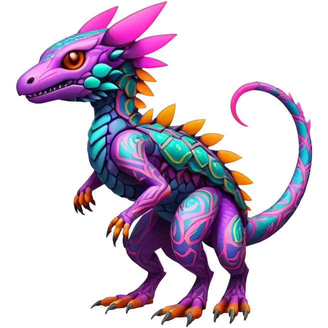 Tropical lush warm-colored modern colorful neon-colored cyber-Fakémon-Digimon-Trico-creature emoji