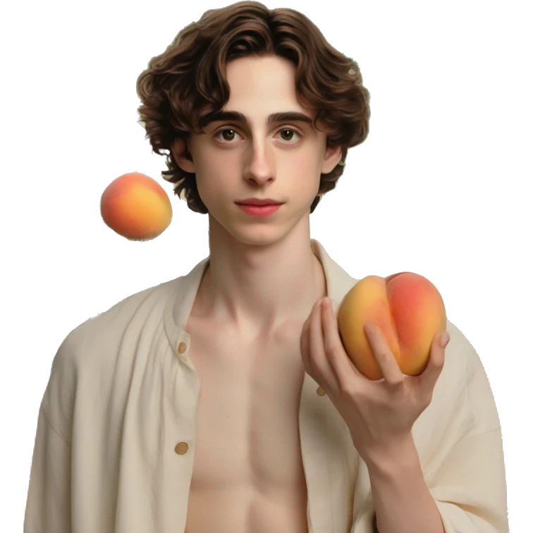 timothée chalamet holding a peach emoji