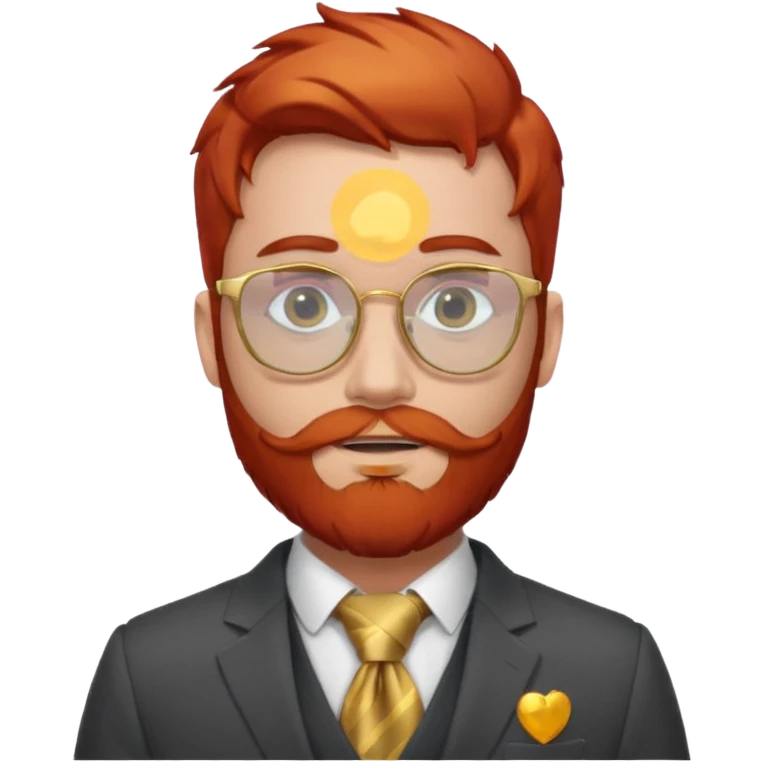 gray scarf, male,  beard, red hair, with suit, gold glasses emoji