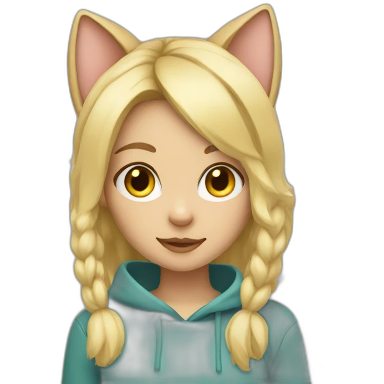 1 girl, cat's head, blonde hair, artificial animal ears emoji