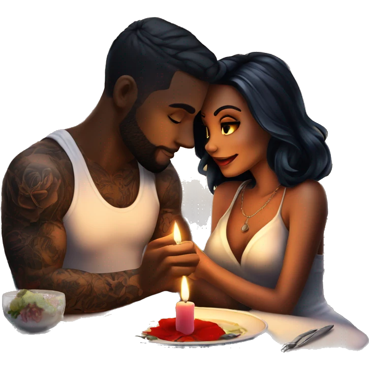 romantic candle light dinner for beautiful tattooed couple emoji
