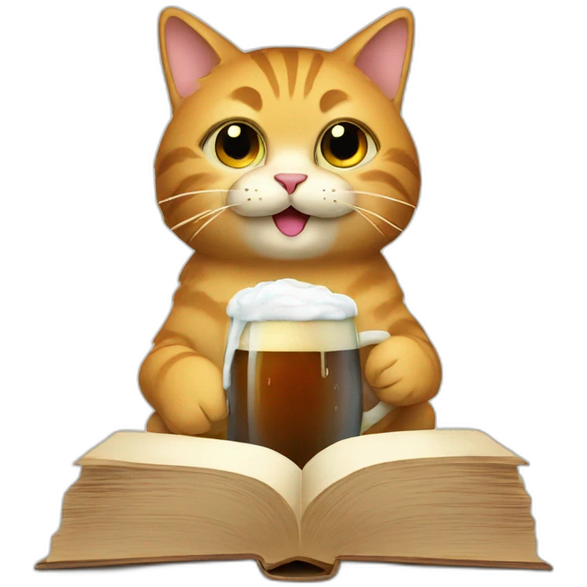 cat with beer and book emoji