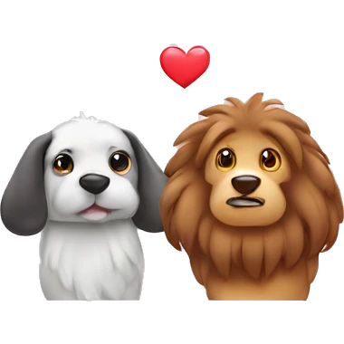 Two different animal couple love with heart emoji