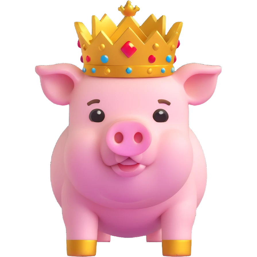 Minecraft style pig with a golden crown inspired by Technoblade emoji