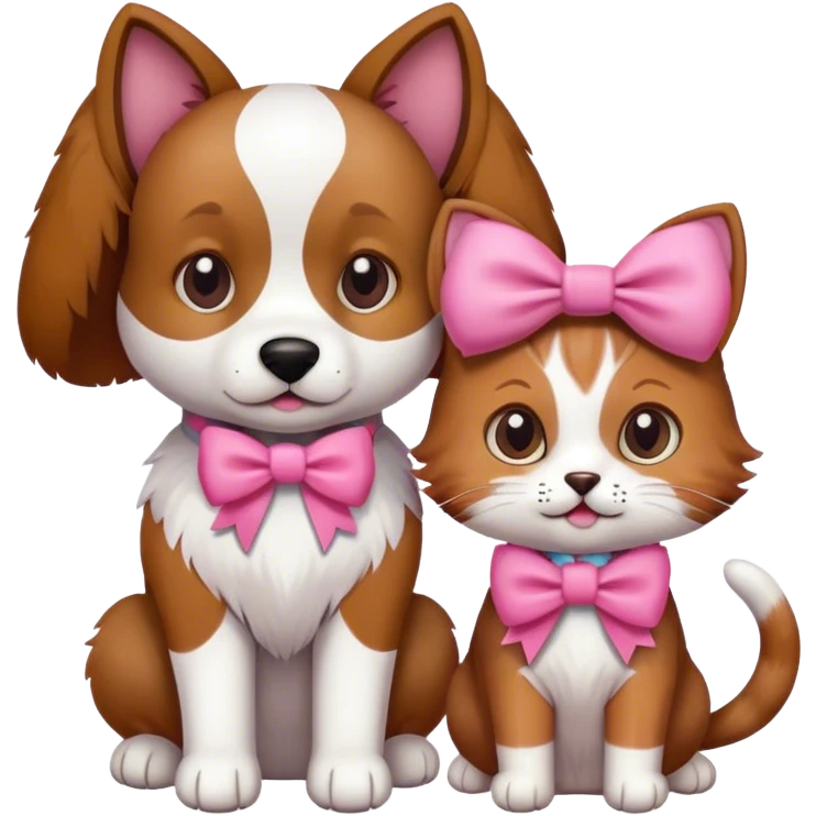 dog and a cat together with a pink bow emoji