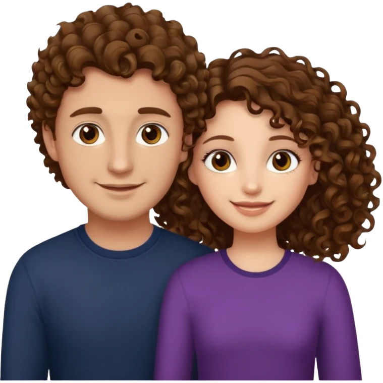 Açık kumral saçlı ela gözlü beyaz tenli erkek ve saçları koyu kahverengi ,kıvırcık saçlı kız yan yana gülümsüyor emoji