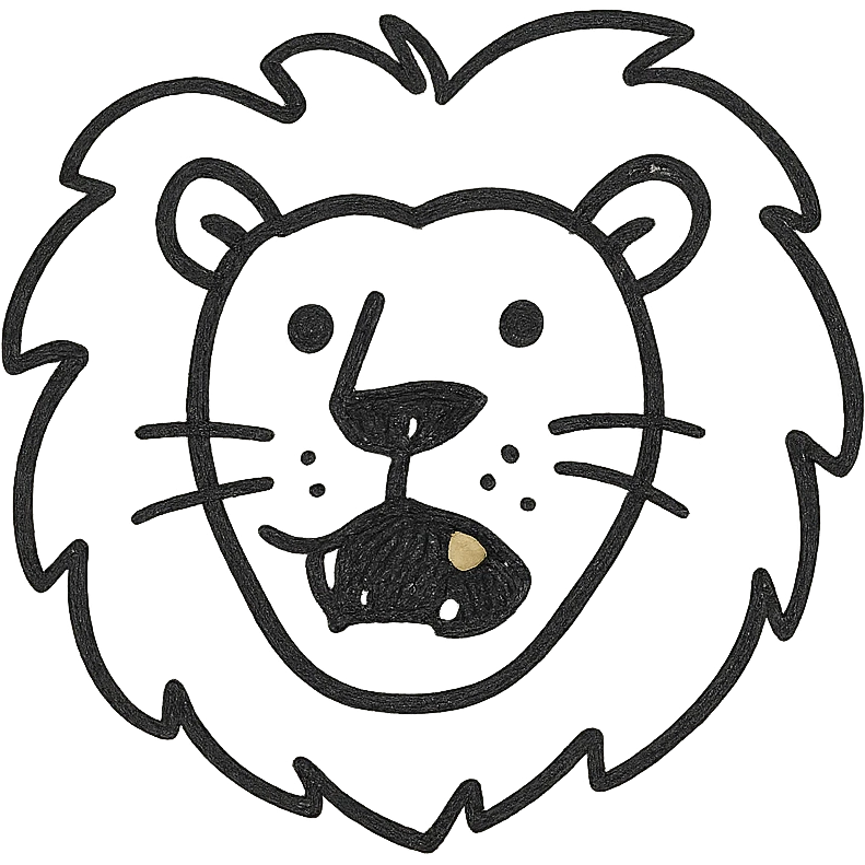 a black lion with a gold tooth, hand drawn outline icon style emoji