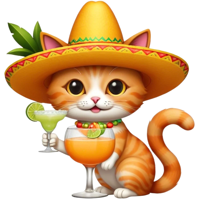 Cat wearing a sombrero drinking a margarita emoji