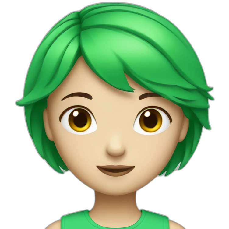Girl with green short hair and white skin emoji