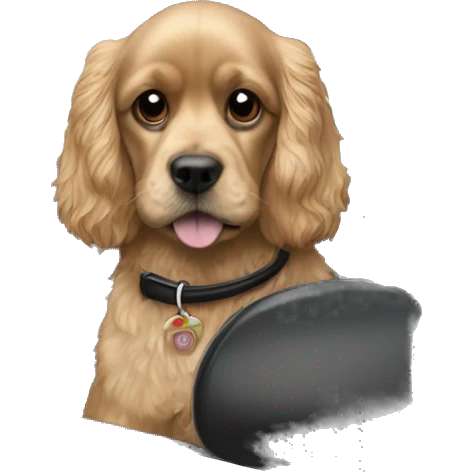 Light Cocker spaniel dog driving a Black Mazda 2 emoji