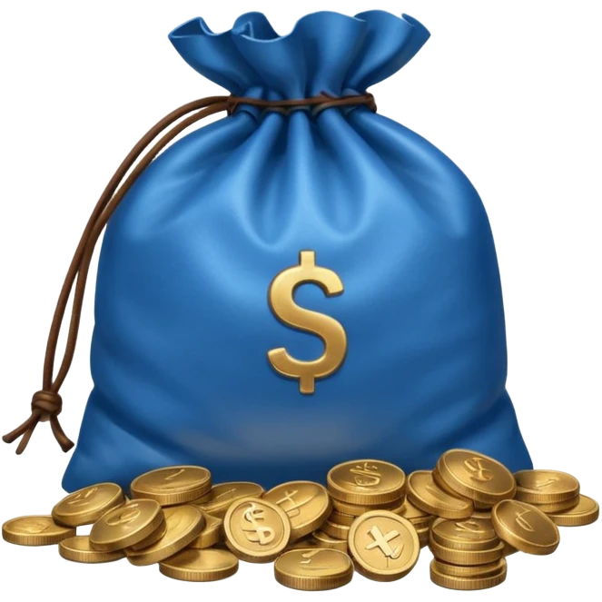 blue coins outside a brown money bag  emoji