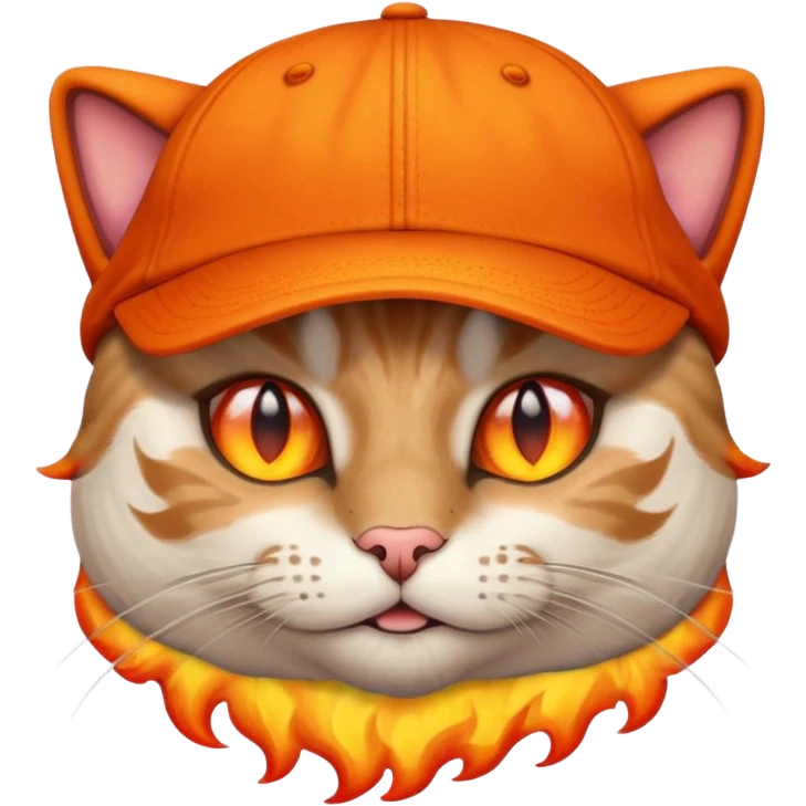 Cat with the flames in his eyes with a orange baseball hat on his head emoji