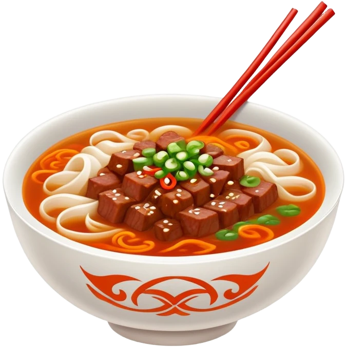 Jiangxi Rice Noodles with spicy beef soup, simplified emoji style with bold outlines and bright colors, cartoon style southern Chinese Fen specialty emoji