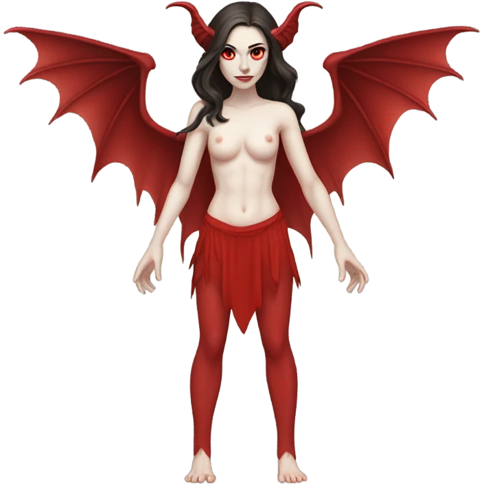 Pale skin, brunette demon woman with red wings full body emoji
