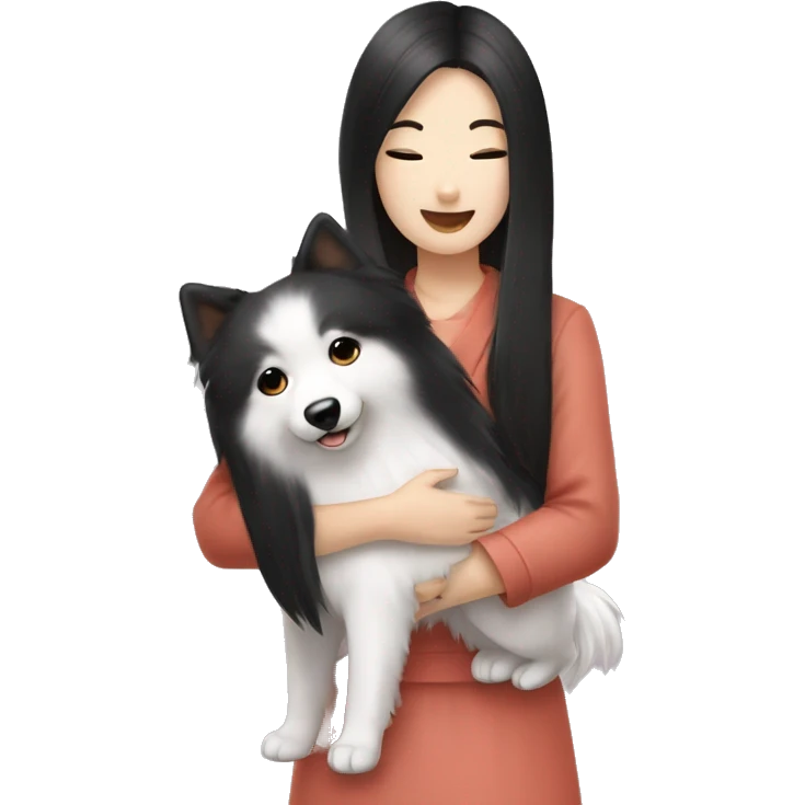 Japanese spitz dog hug black hair girl emoji