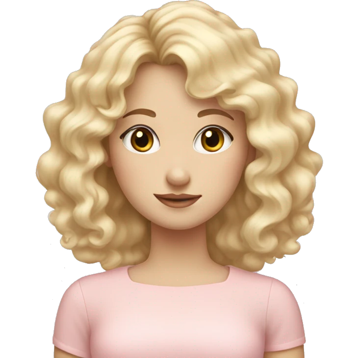 Blonde, pale girl with bangs and curly hair and a pastel pink dress emoji