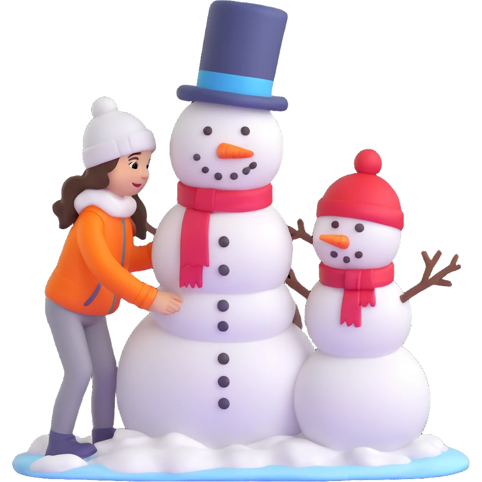 kids building a snowman, playful and bright emoji