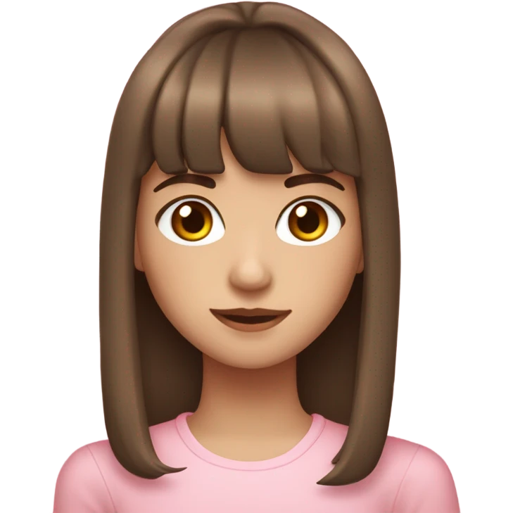 Woman 22 years old, Brown hair with bangs and light Eyes - Girly Pink aesthetic emoji