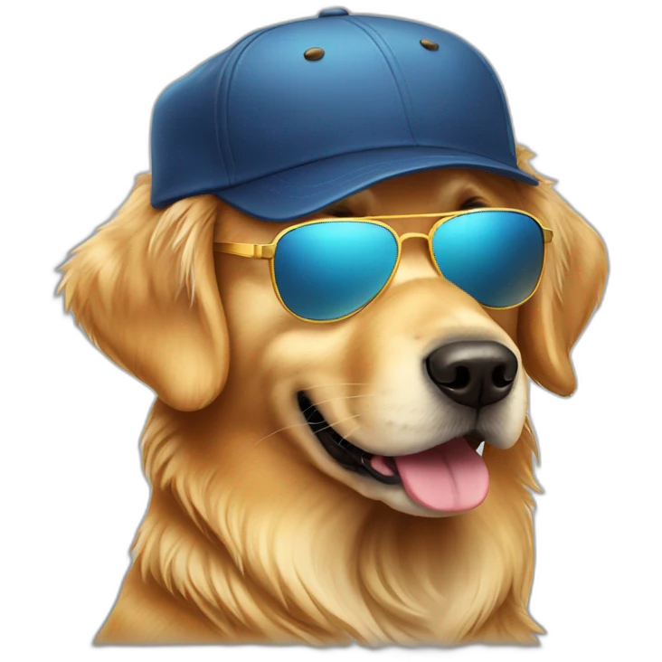 cute golden retriever wearing cap and sunglasses emoji
