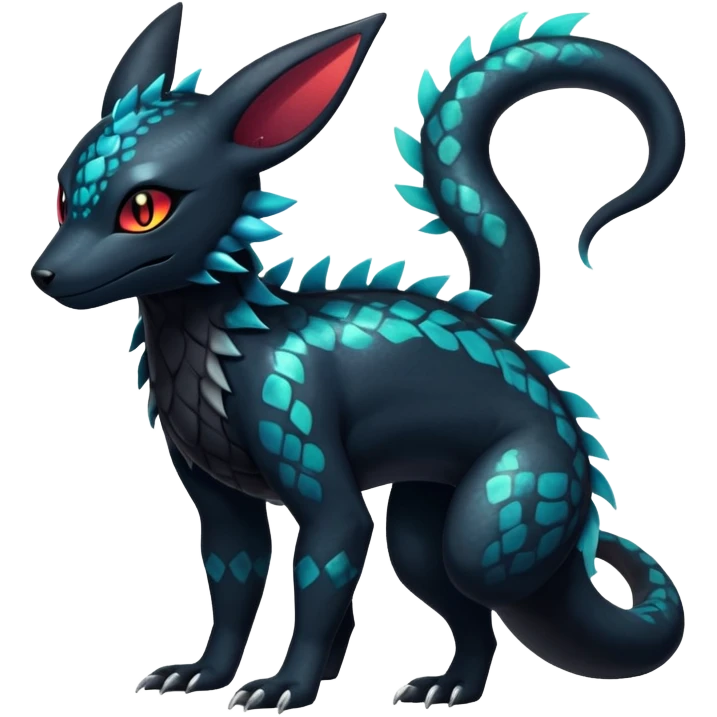 Colorful Dark Shiny Exotic Salandit-Umbreon-Quilava-Fakémon-hybrid-creature (full body)  emoji