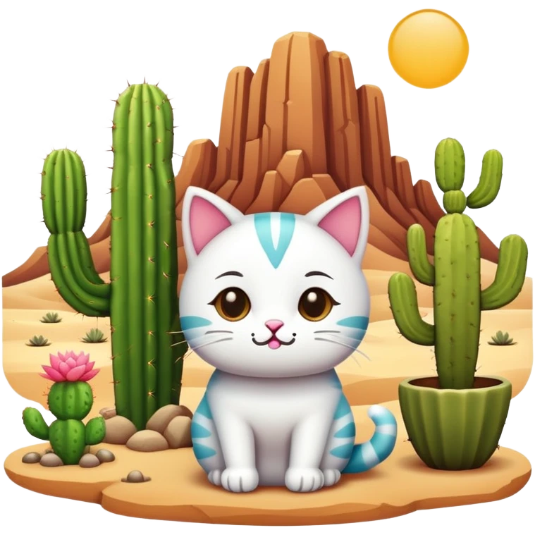 cute kawaii cactus cat desert landscape  emoji