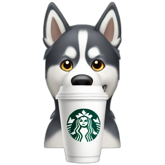 Husky with sturbucks cup on their nose emoji