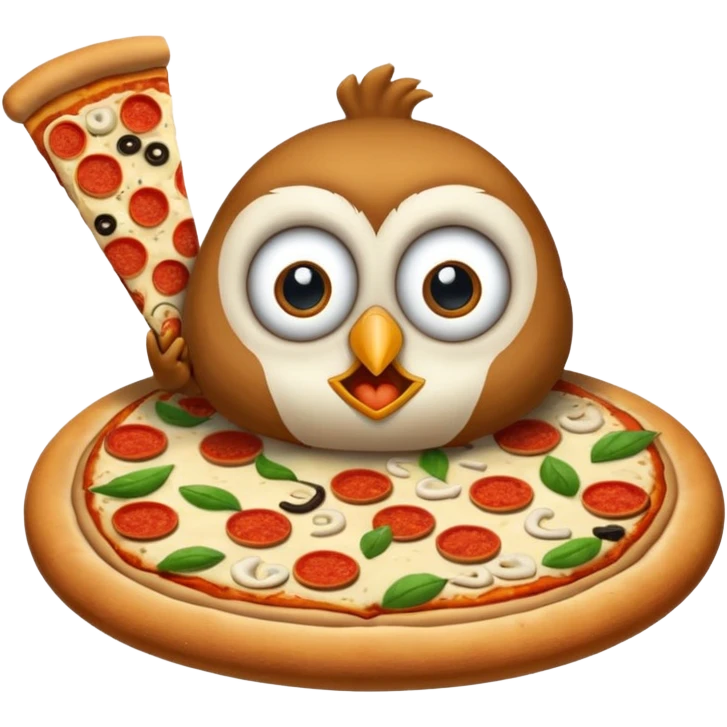 crea un gufo che mangia la pizza emoji