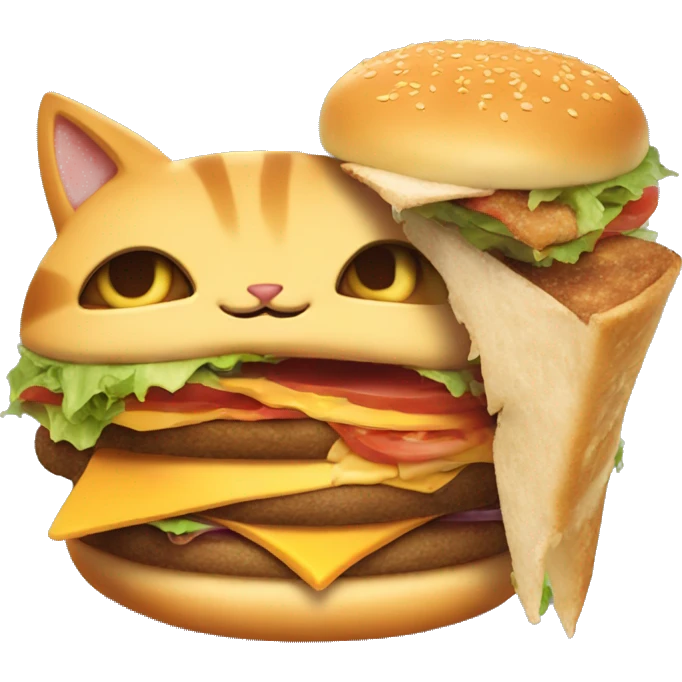 Cat with dinausore eating Burger  emoji
