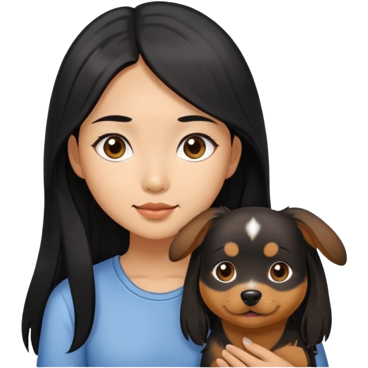 asian girl with long black hair with her small brown dog emoji