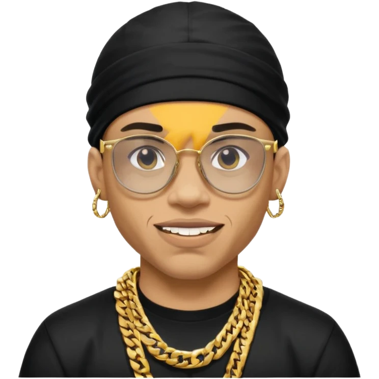 lightskin man with a black durag,a cuban link chain,glasses, and flexing grillz emoji