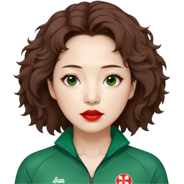 Han Mi-nyeo : Age: Late 40s
Appearance: A middle-aged woman with frizzy, messy brown hair and dramatic red lipstick.
Outfit: Green player tracksuit emoji