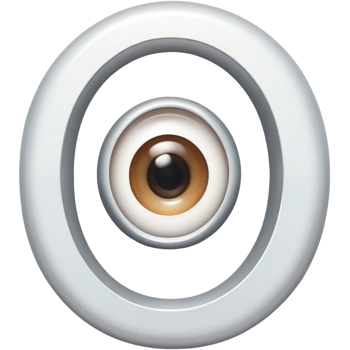 stylized capital letter O in white, almond-shaped gradient oval eye form, silver curved accents on each side, symbol of vision and focus emoji