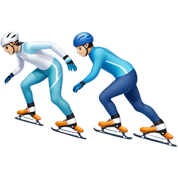 An icon showing a pair of speed skates gliding on an icy track, leaving sharp trails. The background features a grand speed skating arena with spectators, bright lights, and a winter landscape visible through the open structure. Transparent background enhances the dynamic motion. emoji