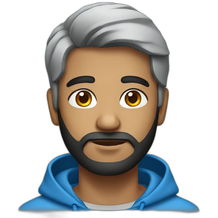 Indian man with black hair light beard wearing a hoodie and blue shirt emoji