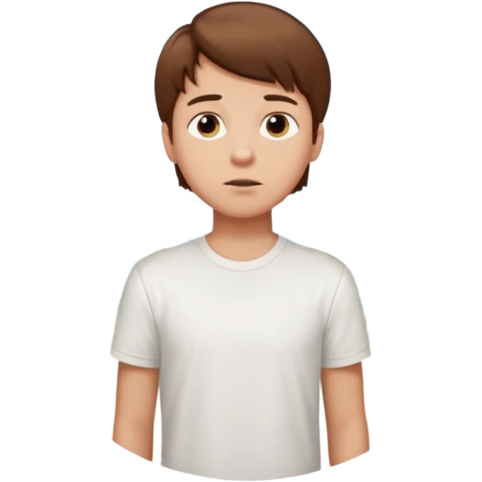 a boy with brown hair in white T-shirt thinking about a park emoji