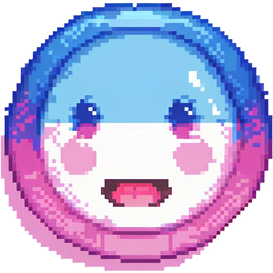 Vaporwave-style emoji with glitchy pink/blue gradients and Japanese text emoji