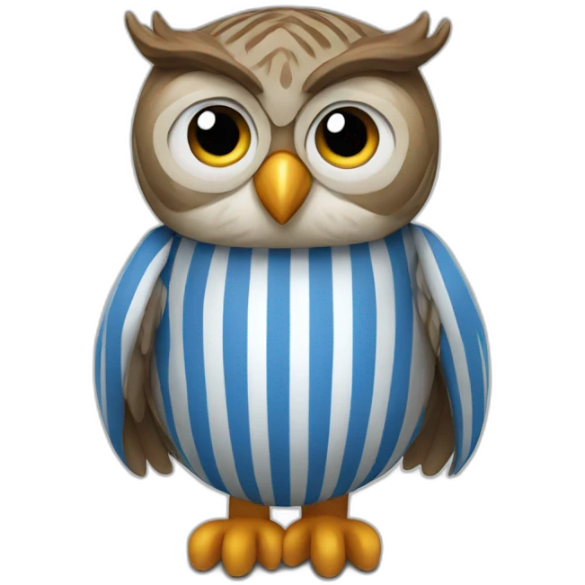 Owl wearing blue and white striped shirt emoji