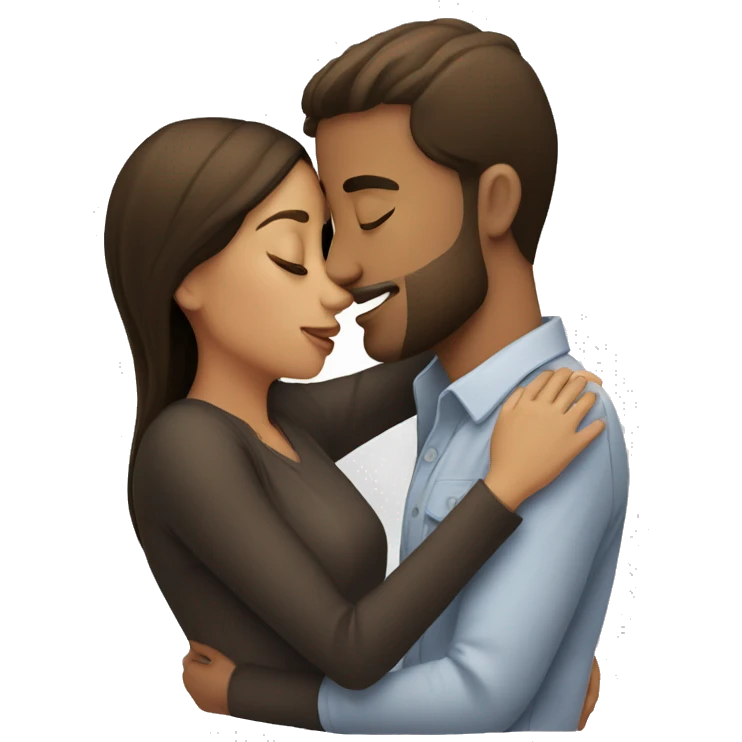 White, brunette male kissing a brown brunette girl emoji