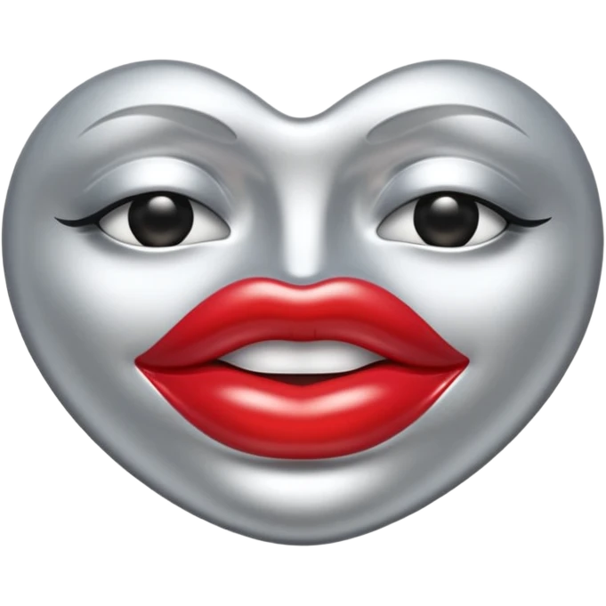 A seductive pair of slightly parted lips emoji made of liquid silver chrome, smooth glossy metallic surface, soft sensual curves, subtle reflections, luxury sexy aesthetic, minimal iOS emoji style, centered composition, clean white background, soft studio lighting, no text emoji