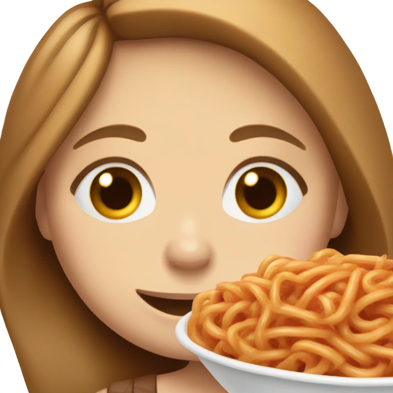 White girl blue eyes brown hair eating spaghetti  emoji