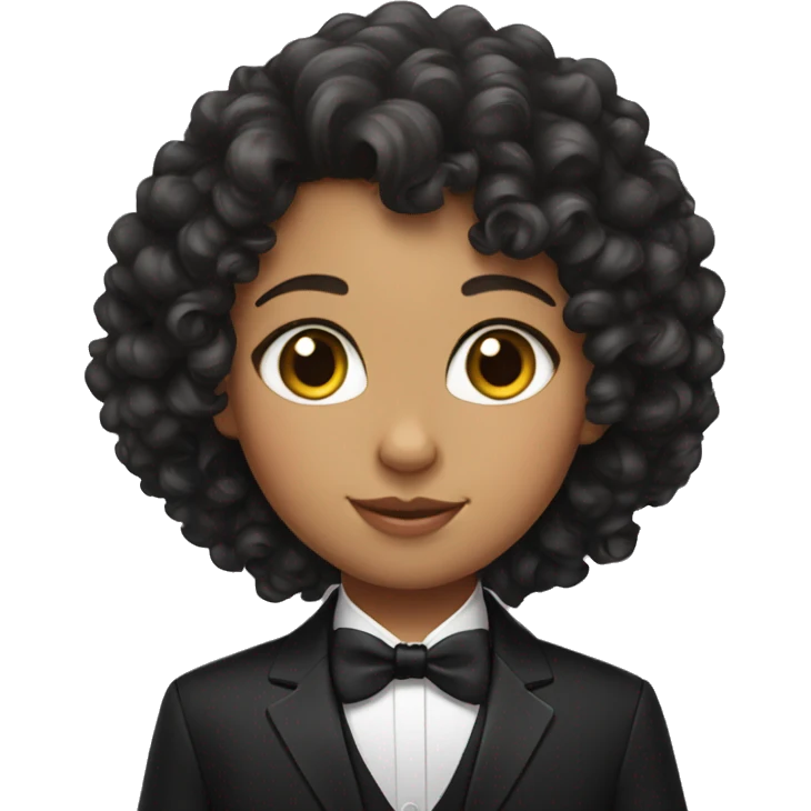 Girl curly hair with tuxedo cat emoji