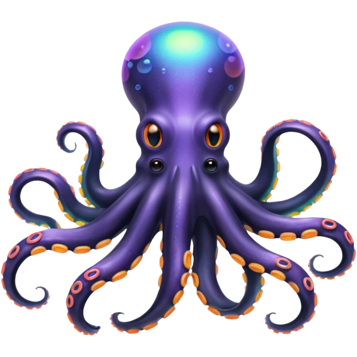 Epic iridescent black colored octopus with neon-pastel multi colored suction cups under the tentacles emoji