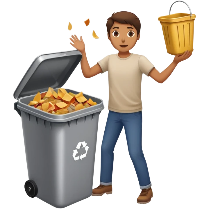 person throwing leftover food into a dustbin, simple and clear, friendly emoji