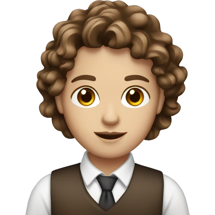 Brown hair. Blue eyes. Wavy hair. Barista emoji