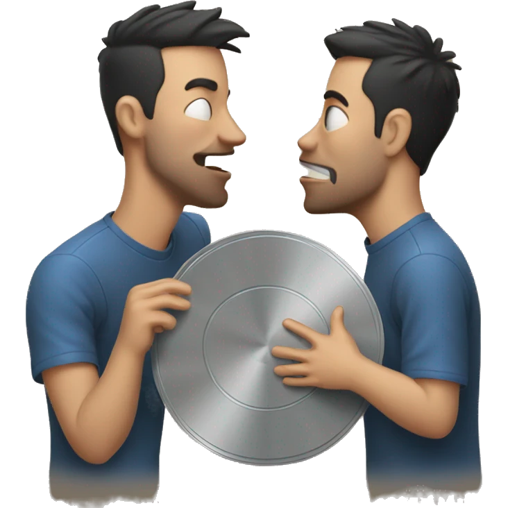 two guys kissing a disk emoji