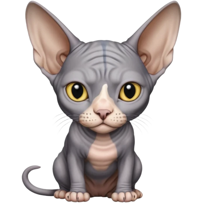 dark grey Canadian Sphynx cat with white spots emoji