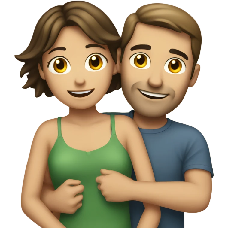 caucasian man hugging brunette girl emoji
