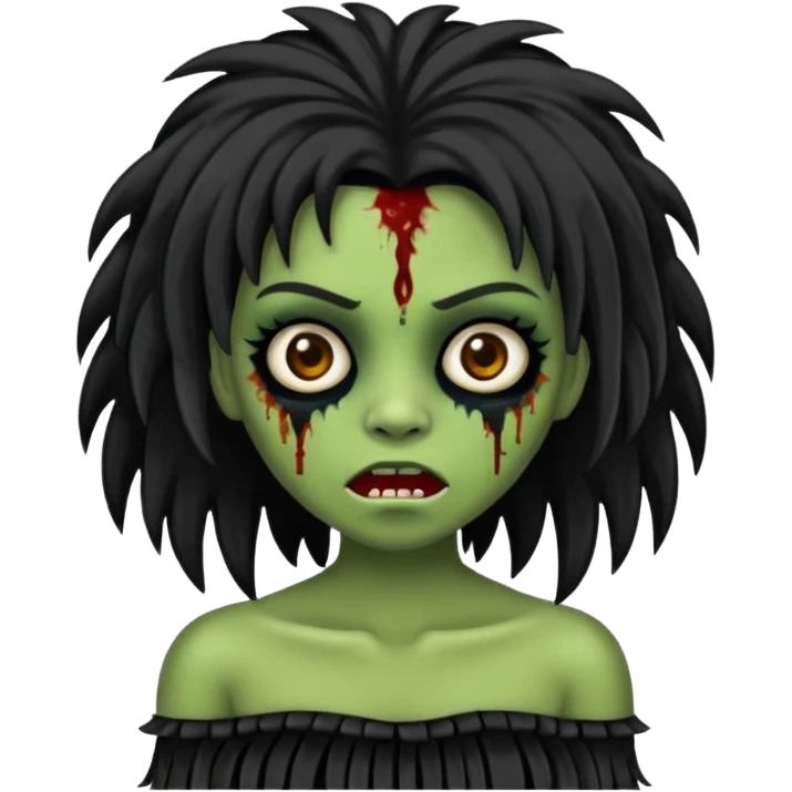 Faça uma menina de cabelo liso preto com franja zumbi cabelo longo 🧟‍♀️ faça ela assim emoji