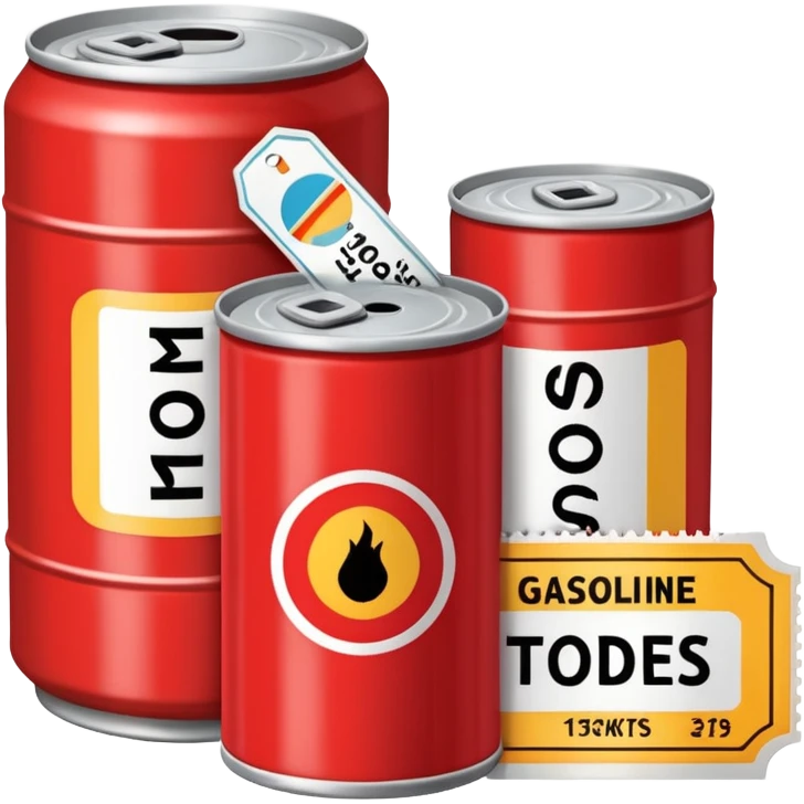 a can of gasoline and 2 tickets emoji